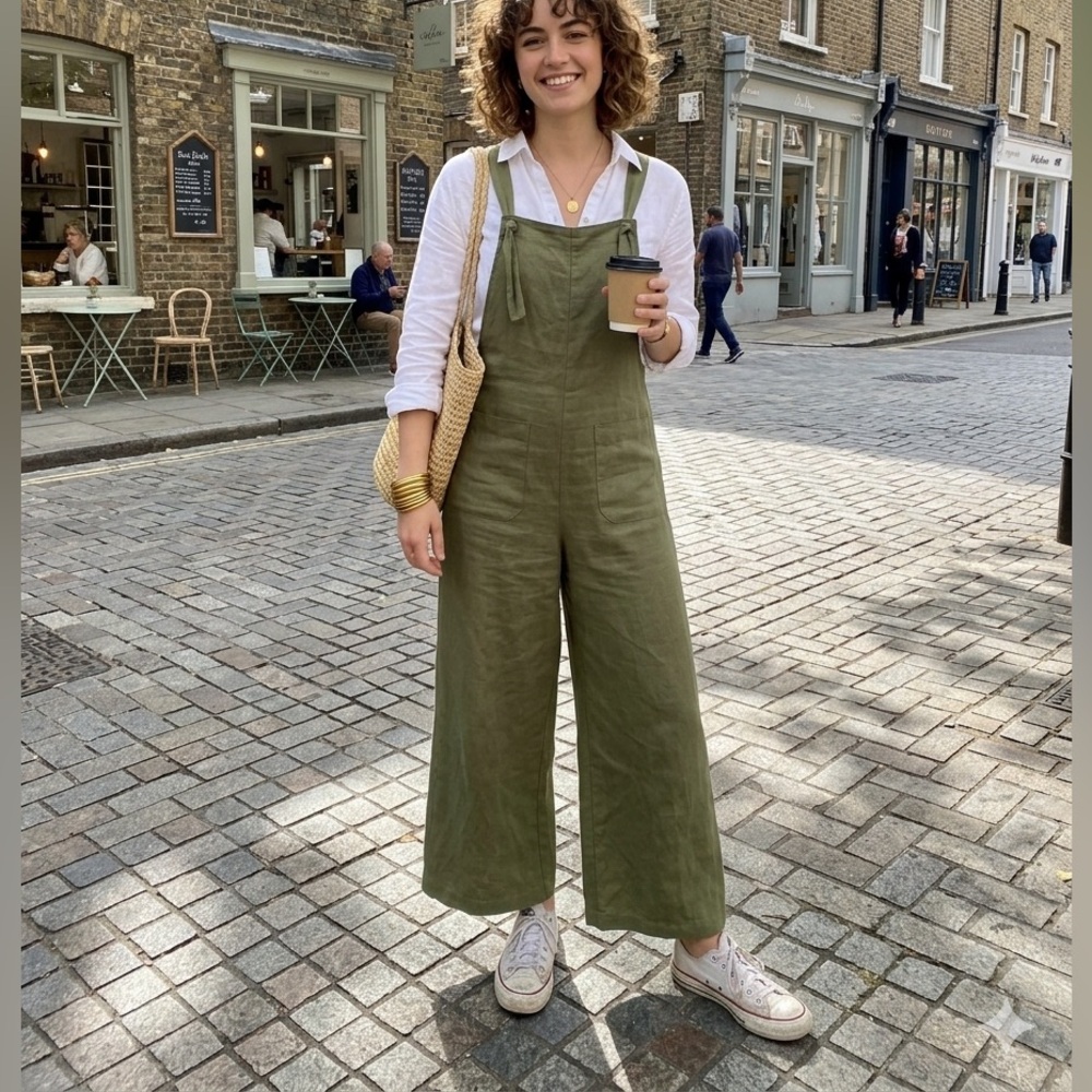 Easel Olive Green Utility Overalls Size S 100% Cotton